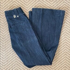 Rich & Skinny - High Rise Flared Boho Denim Jeans - Dark Blue - 26 x 33